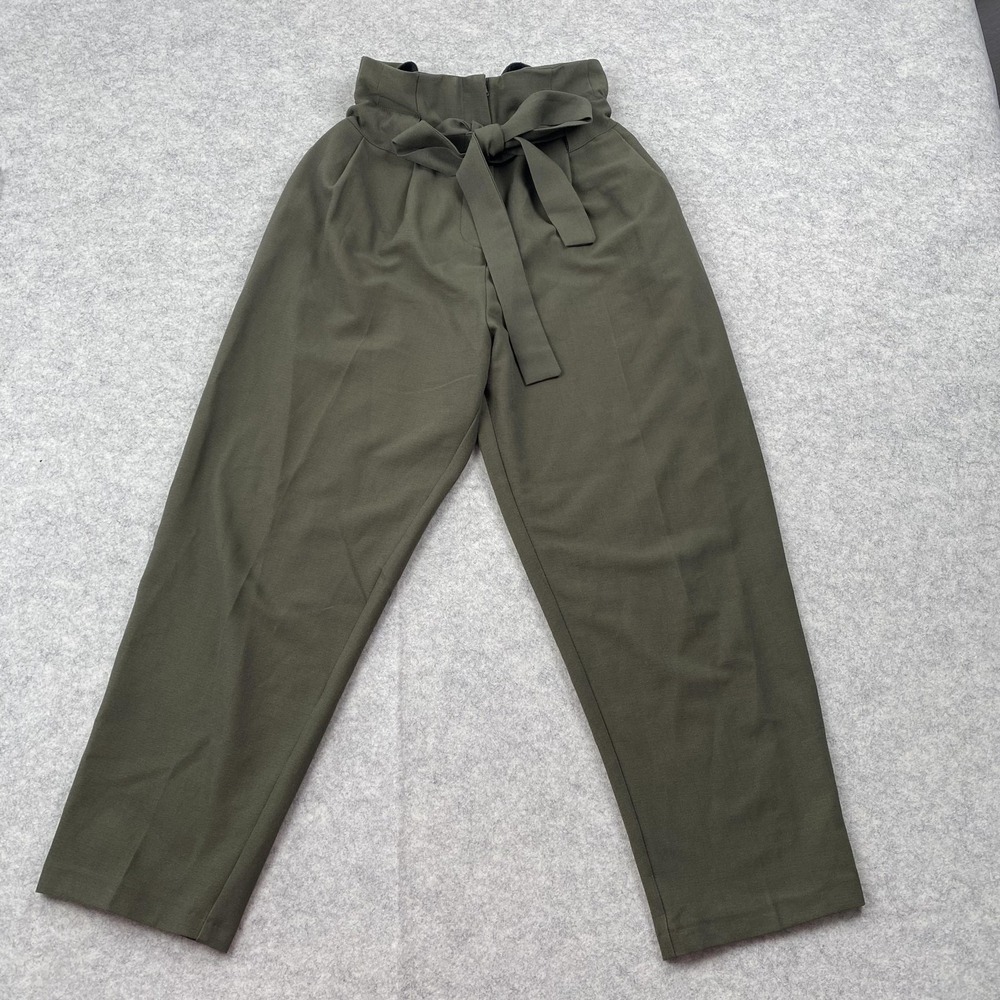 ASOS DESIGN Pants Womens 4 (24x23) Green Paperbag Belted Tapered Crop Pleated